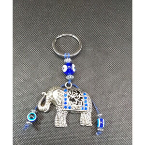 Elephant Metal Rhinestone Blue Silver Tone Keychain